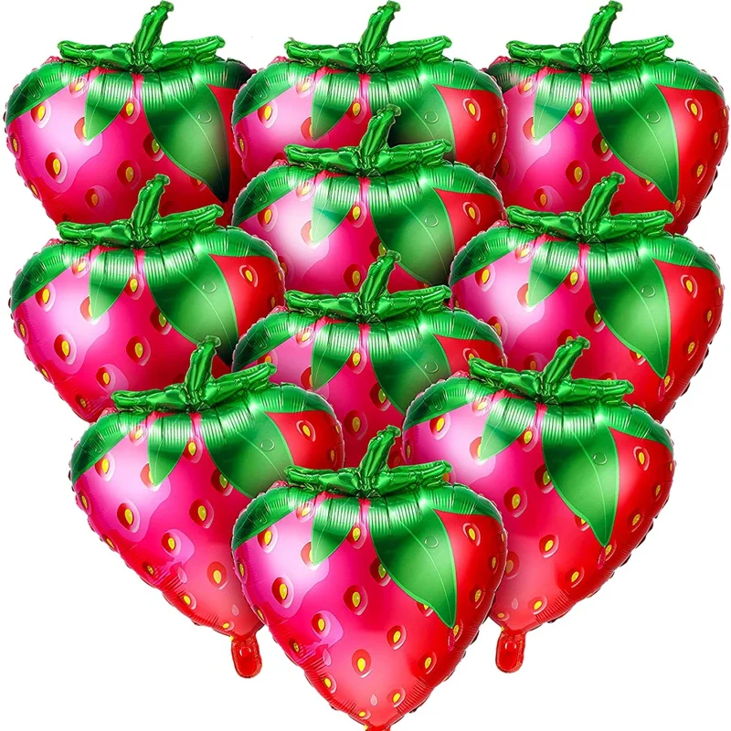 

10Pcs Strawberry Balloons Sweet Strawberry Foil Mylar Balloons For Girls Strawberry Themed Birthday Party Decorations