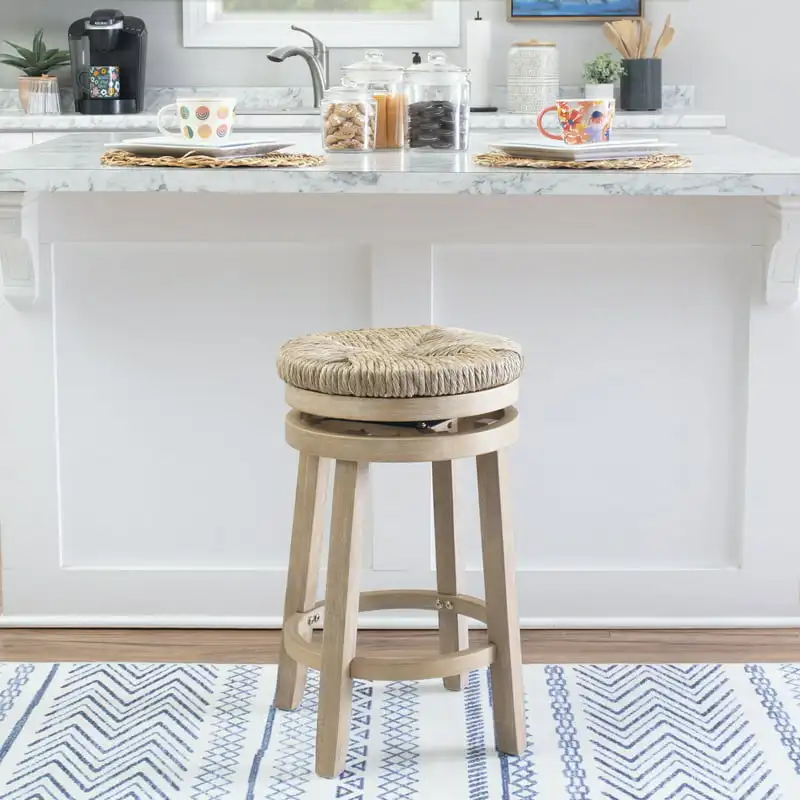 

25" Backless Counter Stool with Swivel, Natural with Natural Rush