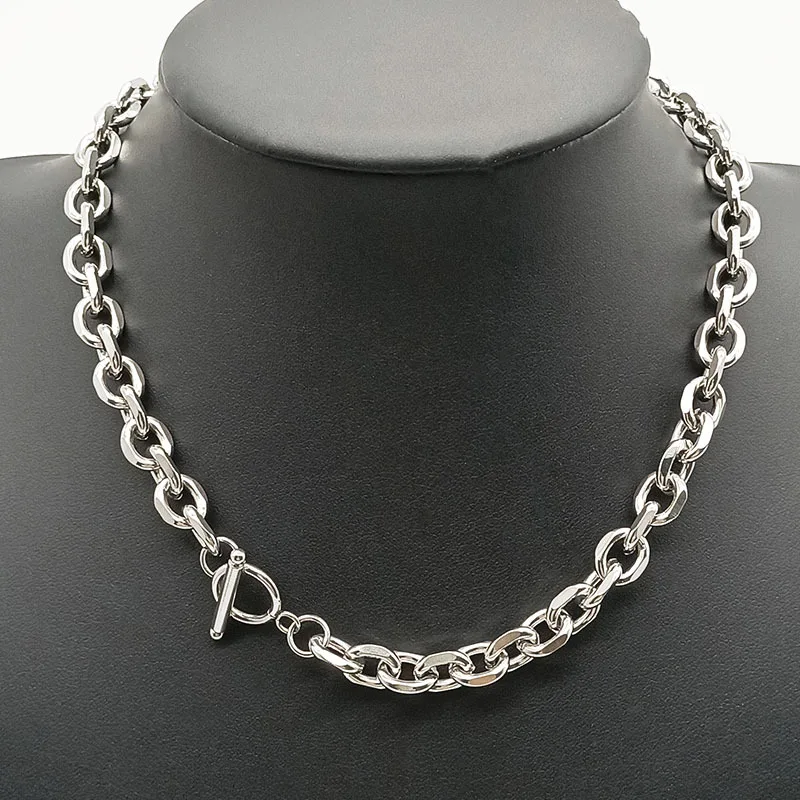 

Wholesale 10pc Unisex 9.5mm Stainless Steel Long OT Buckle Necklaces For Women Men Titanium Basic Chunky Punk Necklace Jewellery