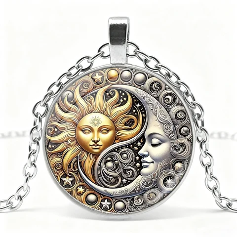 Винтажное ожерелье с изображением Солнца и Луны HTLOMLX