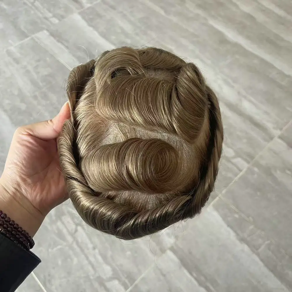 Натуральный парик для мужчин с ультратонкой основой, 90% плотность, 0.04-0.05 мм, незаметный, черный, серый, блонд, коричневый, из натуральных человеческих волос (art.: 3920daf661fd3) - 3920daf661fd3