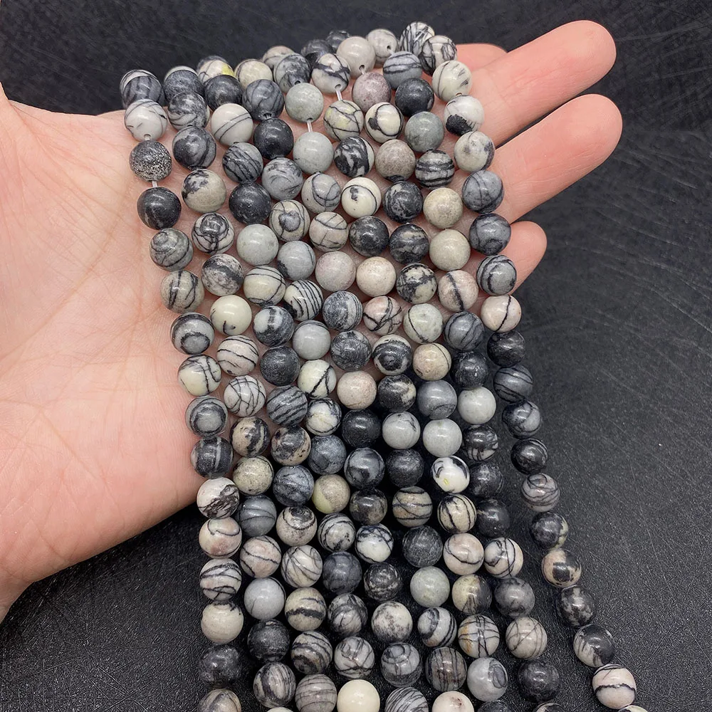 

Natural Stone Black Network Stone Pendant Beads 6mm 8mm 10mm Charm Jewelry Gifts Women Necklace Bracelet Earrings Accessories