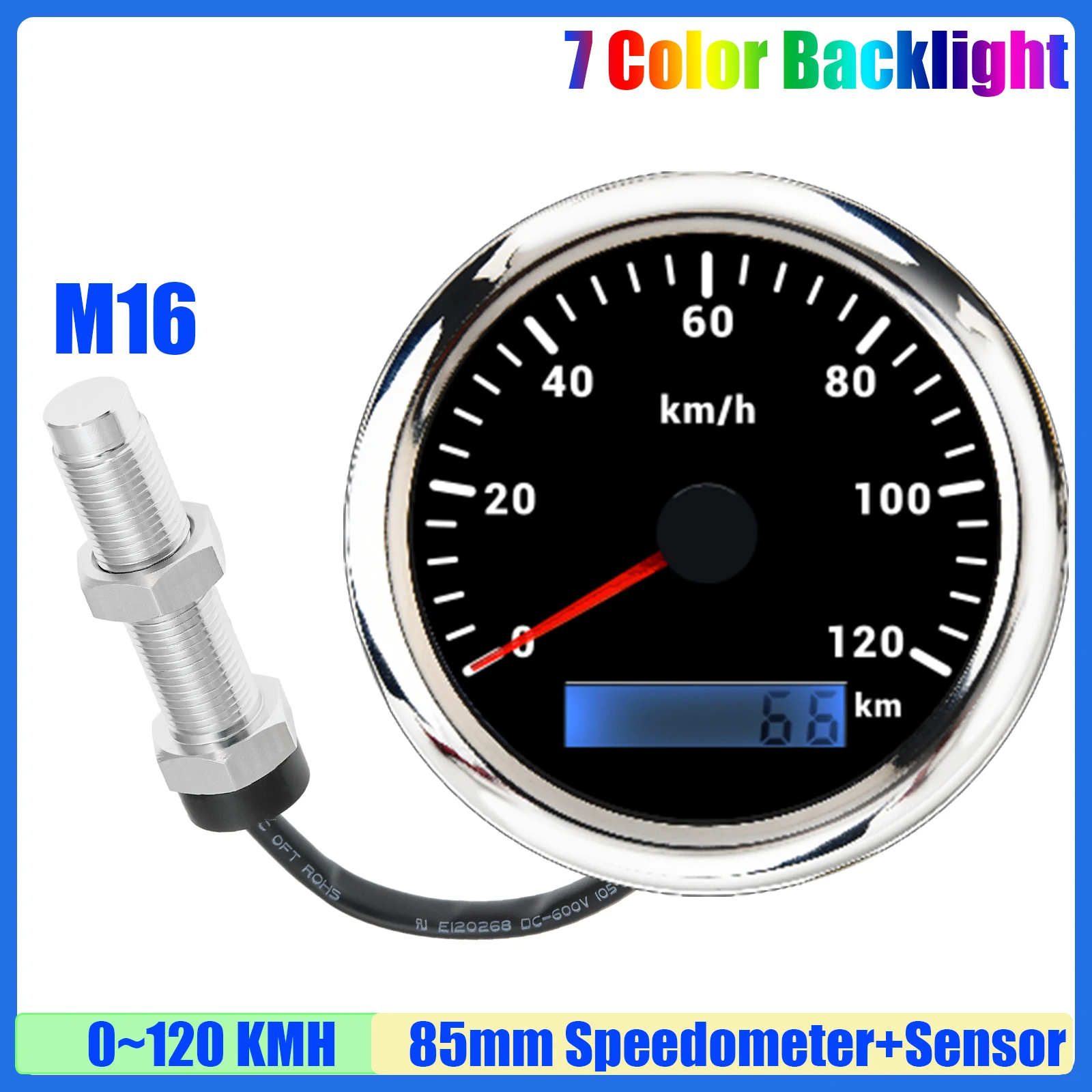 

Аналоговый импульсный сигнал, спидометр 85 мм с датчиком хольца M16, 7 цветов, 30 км/ч, 60 км/ч, 120 км/ч, 200 км/ч, измеритель скорости автомобиля, лодки