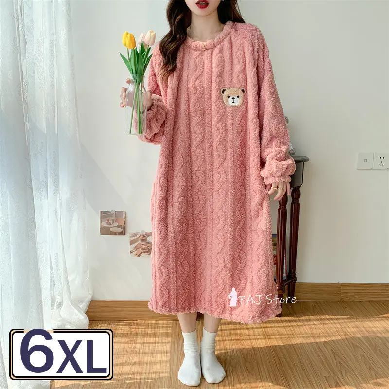 

Women Nightgown Plus Size 5XL Winter Jacquard Home Nightdress Plush Sleepwear Flannel Sleepshirt Pregnant Dress Thick Night Wear