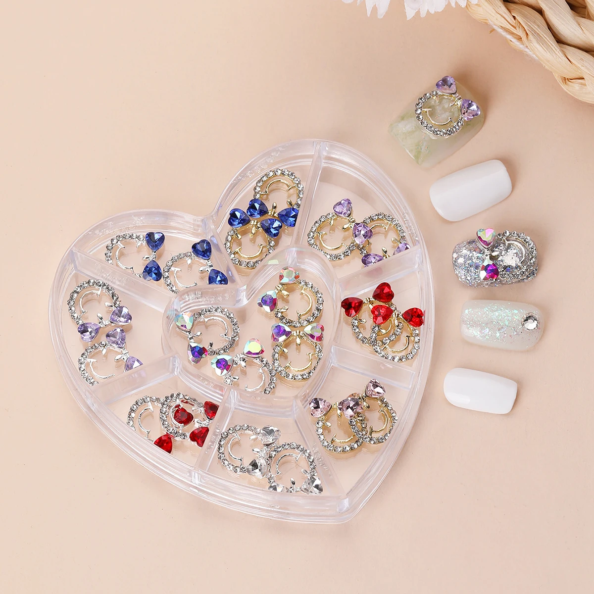 

9 Grids Sparkling Cute 3D Smiley Face Nail Charms Glass Gemstone Rhinestone Nail Parts DIY Nail Art Decoration Accessories