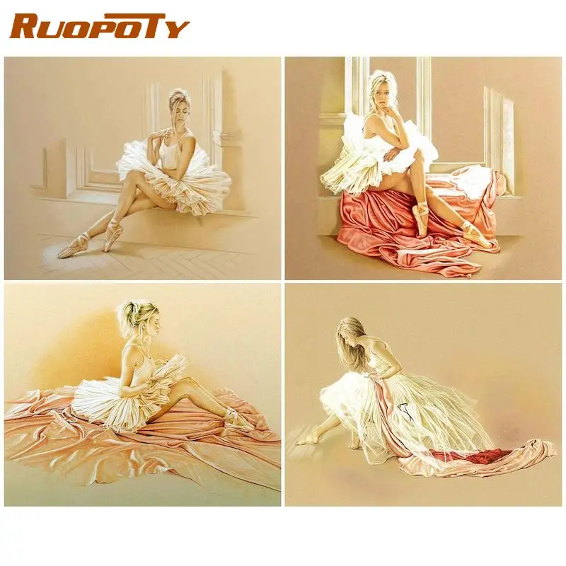 

RUOPOTY Picture By Number Ballet Girl Kits For Adults Handpainted DIY Oil Painting By Number Portrait Home Decoration