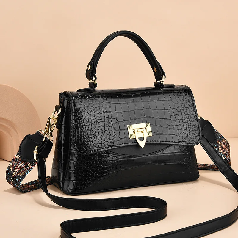 2023 New Hot Selling Solid Color Crocodile Pattern Simple and Fashionable Cross Shoulder Handheld Women's Bag