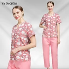 100% из хлопка с мультяшным принтом скрабы, топы, униформа для ухода за домашними животными, рабочая одежда для салона красоты, костюм для здоровья, женское лабораторное пальто