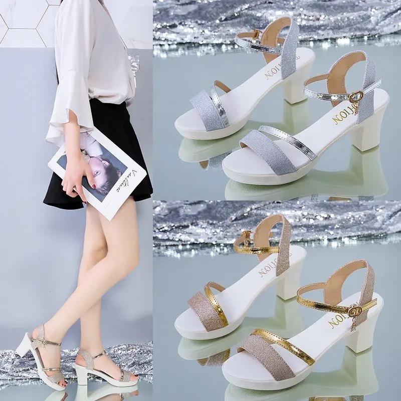 Сандалии женские на толстом каблуке пикантные Босоножки с открытым носком