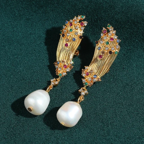 STALAIT Серьги-капельки с жемчугом и стразами