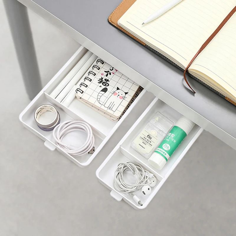 

Under Desk Drawer Organizer Invisible Storage Box Self-Adhesive Stationary Container Bedroom Desk Sundry Organizer Makeup Box