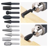 5pcs woodworking steel rotary rasp file 14 shank rotor craft files rasp burrs wood bits grinding power carving hand tool