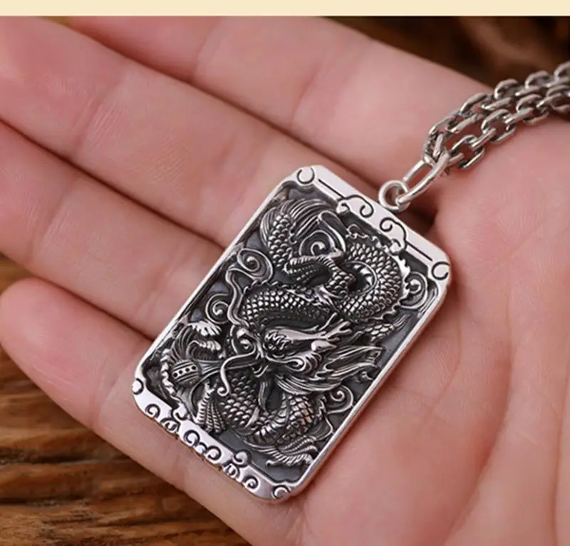 Dog Tag Necklace Men Dragon Pattern 
