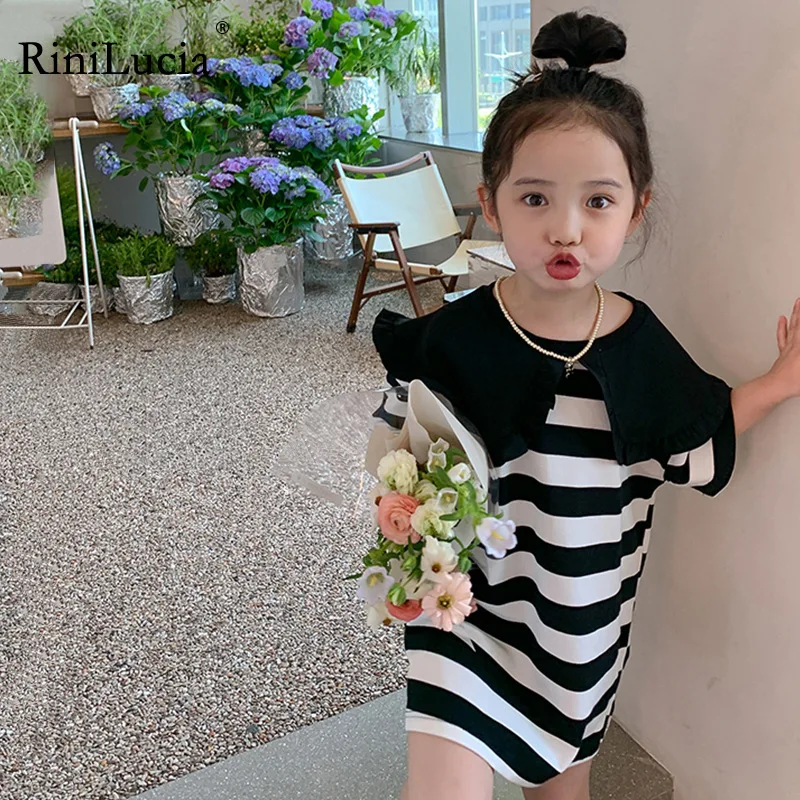 

RiniLucia Toddler Girls Dress Cotton Stripped Short Sleeve Children Dress Ruffles Kids Dresses for Girls Fashion Girls Clothing