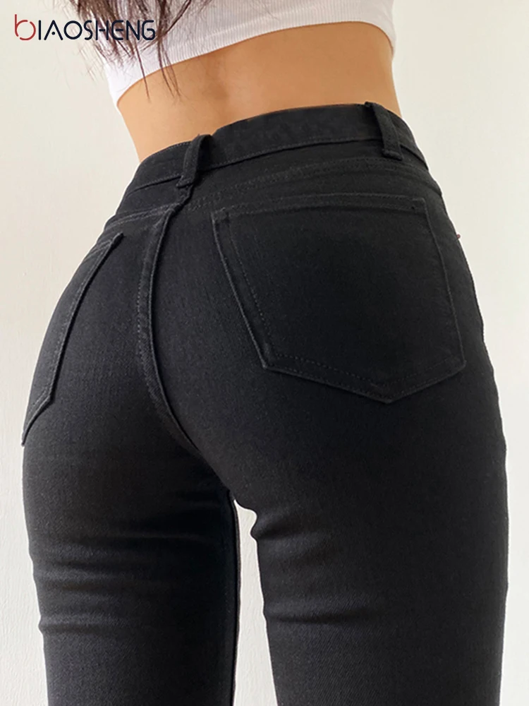 Flared Jeans Woman High Waist Denim Trousers For Female Vintage Clothes Fashion Black Full Length Oversize Wide Leg Pants 2021