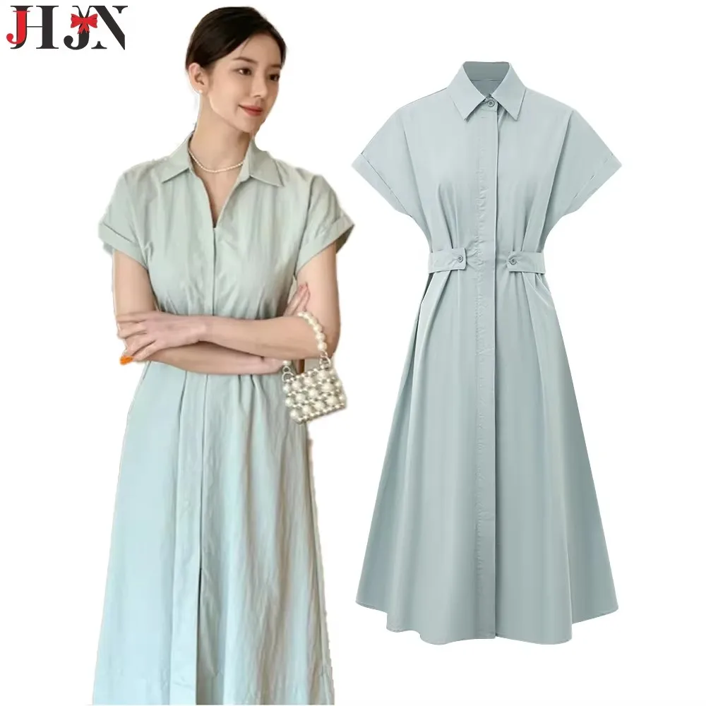 Платье с короткими рукавами лето 2029 новый стиль простая нишевая однотонная юбка