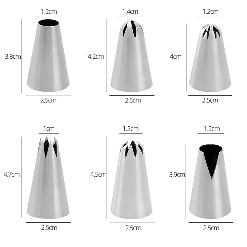 6 шт./набор насадки для украшения тортов из нержавеющей стали
