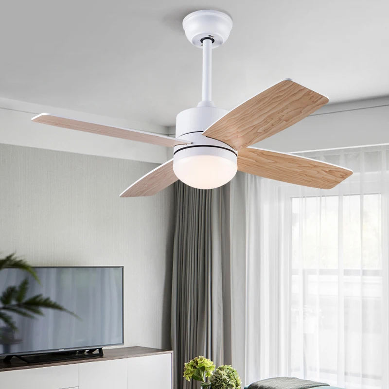 Nordic White 36/42Inch Wooden Ceiling Fans With LED Lights Remote Control Dc Motor 40W Lamp Pendant Fan For Home Bedroom