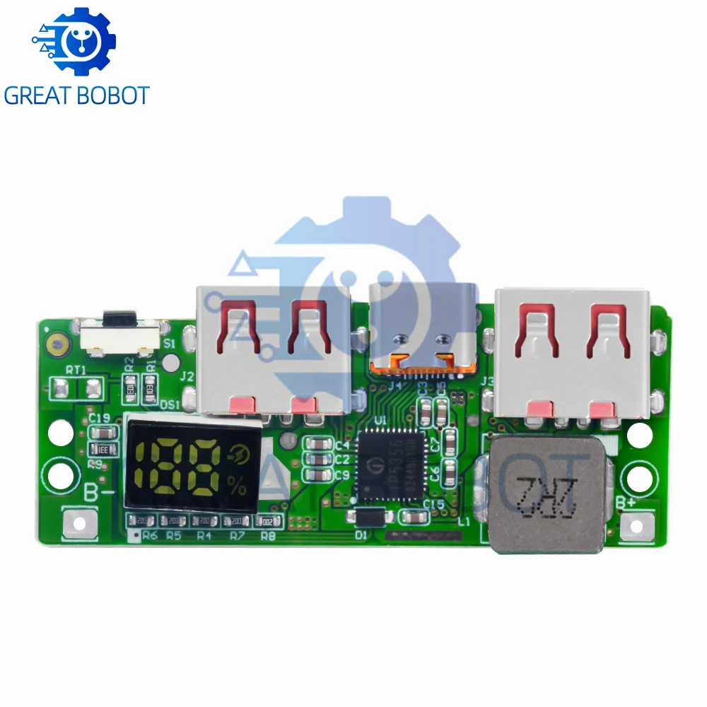 Литиевая батарея 5 В, 3 А, цифровой дисплей, модуль быстрой зарядки IP5356 TYPE-C Micro USB QC3.0 2.0 PD3.0 PD2.0AFCFCP (art.: 3920c8bb26756) - 3920c8bb26756