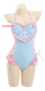 Miccostumes Swimsuits for Women Bunny Printed Bathing Suit Kawaii Lace Up One-piece Swimwear Sexy Costume