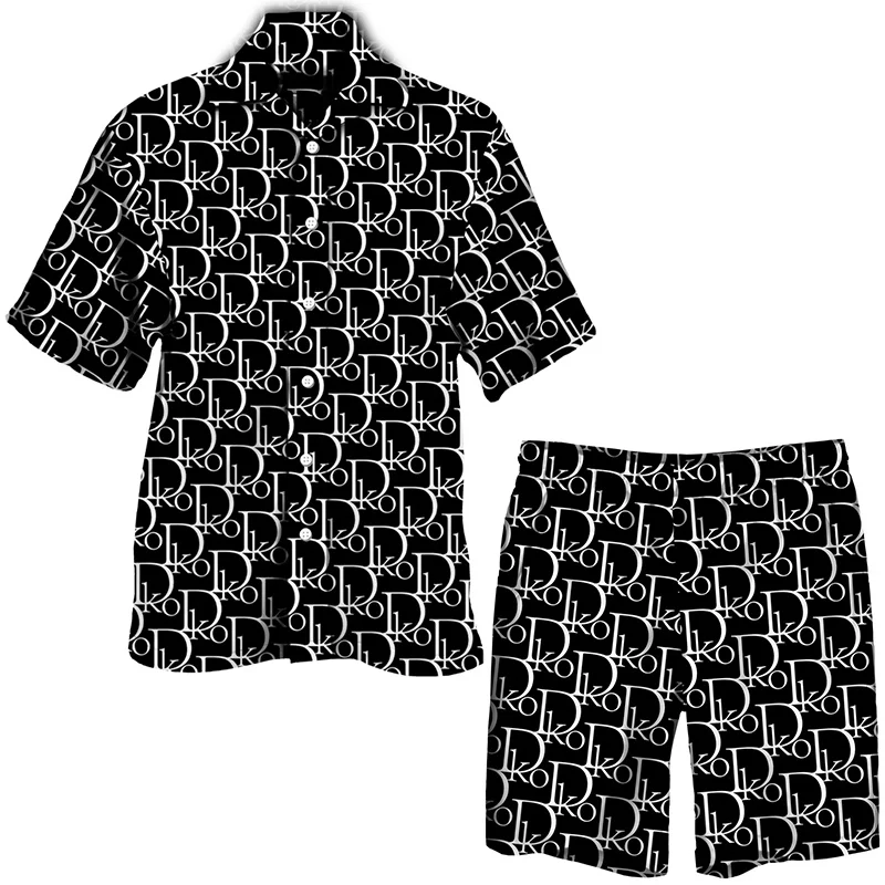 

Комплект Гавайский мужской, рубашка с отложным воротником и короткими рукавами, с буквенным принтом, повседневный хипстерский костюм, уличная одежда для пар, на лето
