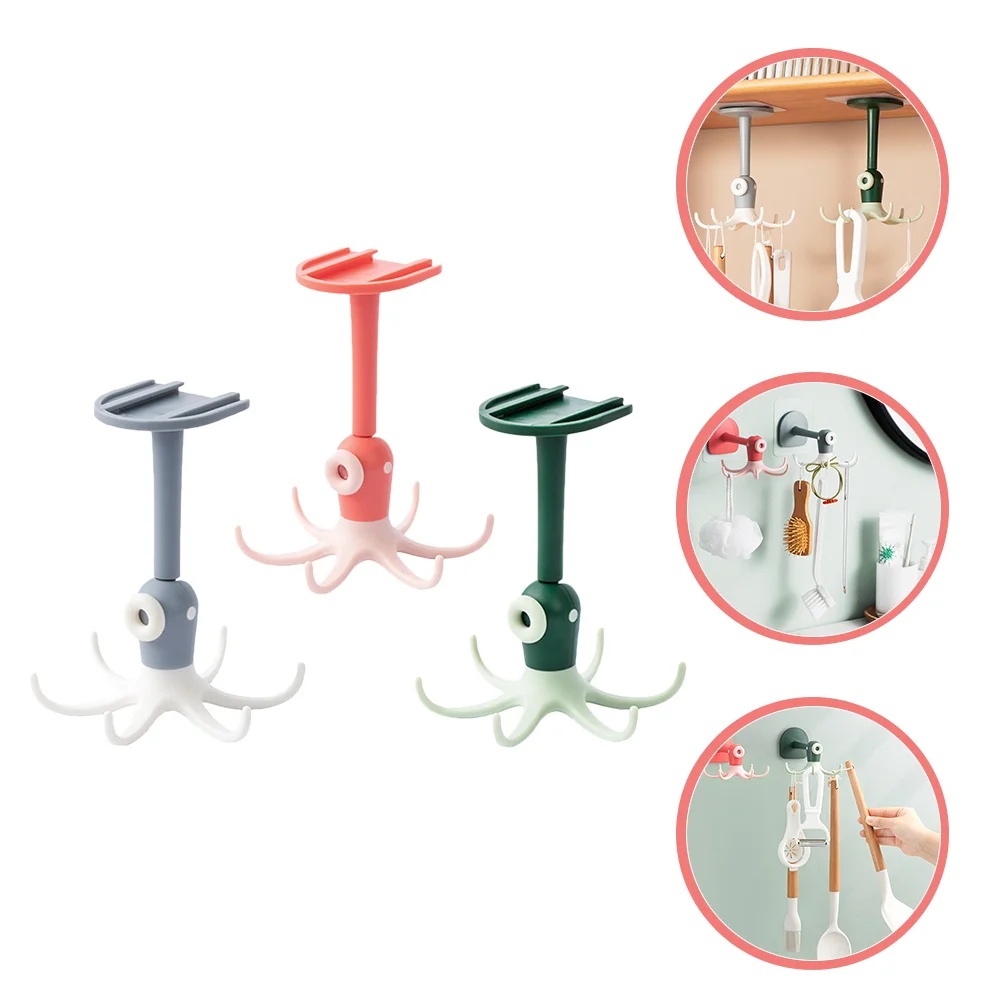 

3pcs Kitchen Utensil Holder Hanger Hook Rotatable Wall- mounted Utensils Rack Adhesive Wall Hooks for Hanging Cup Spatula Spoon