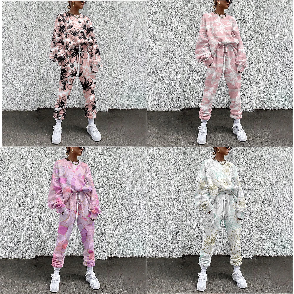 

Women's Sportswear Two-piece Sakura Print Sportswear Casual Sweater + Pants Women's Sportswear
