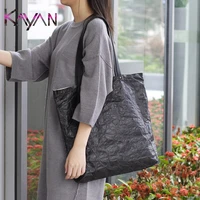 korean vintage kraft paper canvas women shoulder bag causal large ladies handbag for female girls