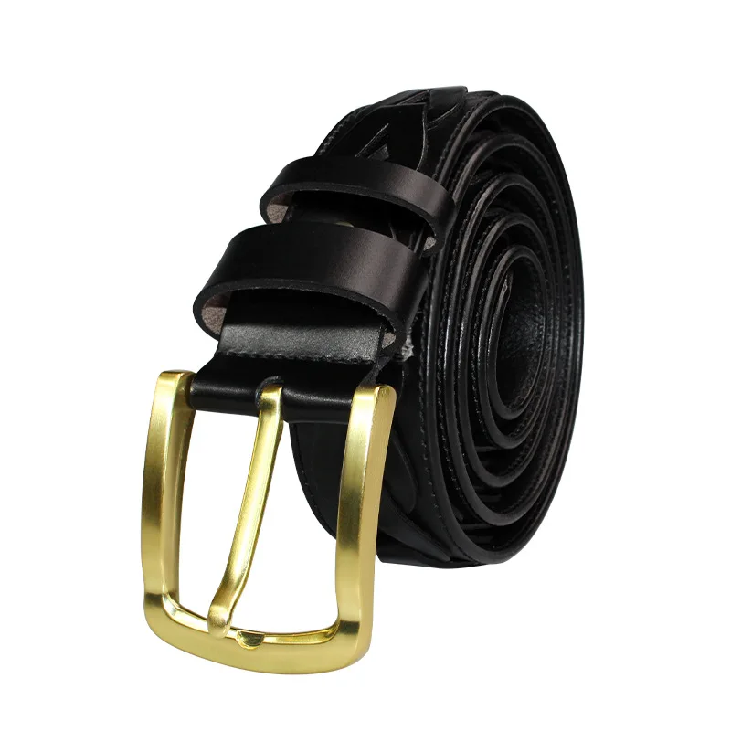 

Quality Genuine Leather Belt for Men's Pure Hand-woven Pin Buckle Belt Fashion All-match Personality Decoration 3.8cm Width Jean
