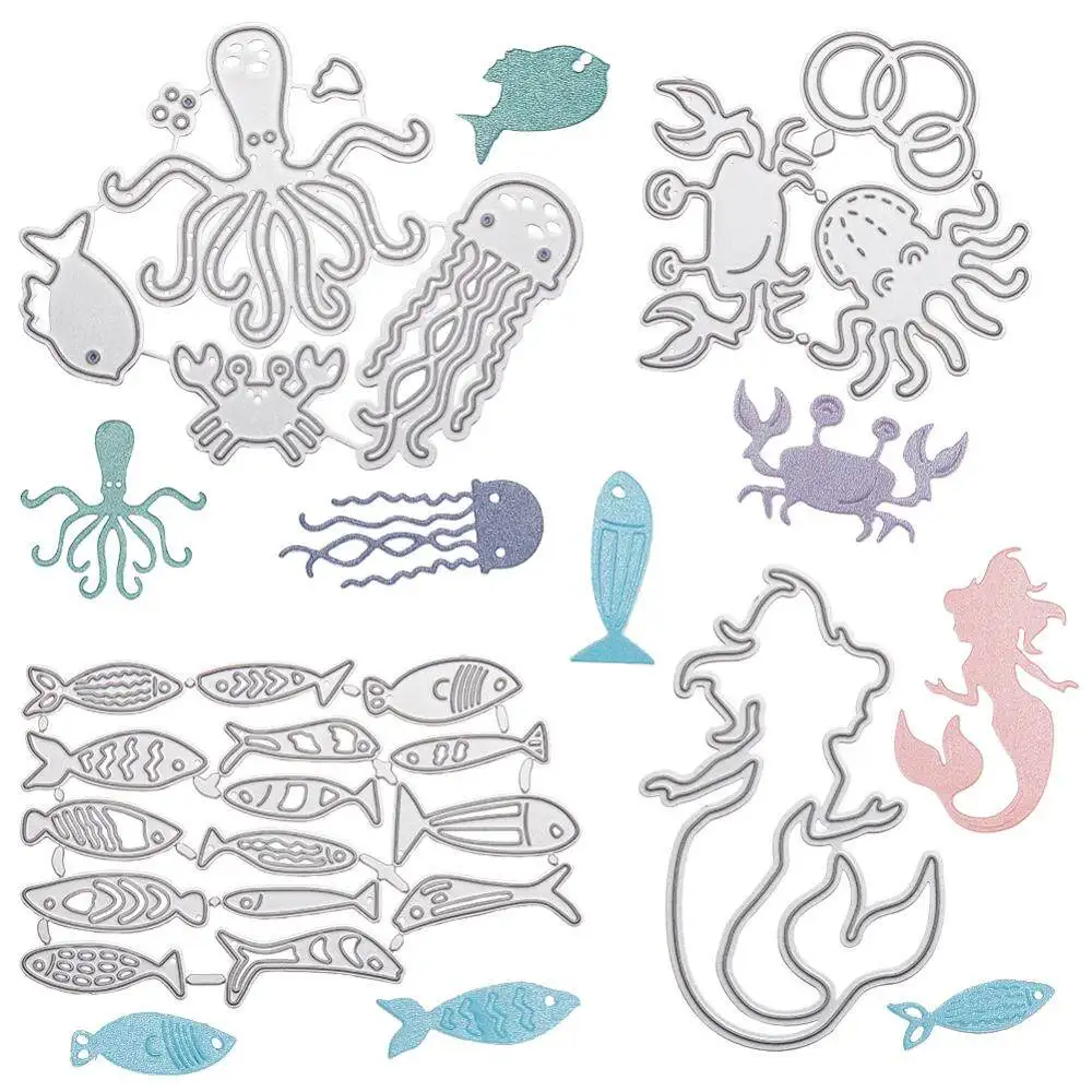 

4pcs Sea Animals Cutting Dies Carbon Steel Stencils Dies for Card Making Metal Embossing Stencil Template for DIY Scrapbooking