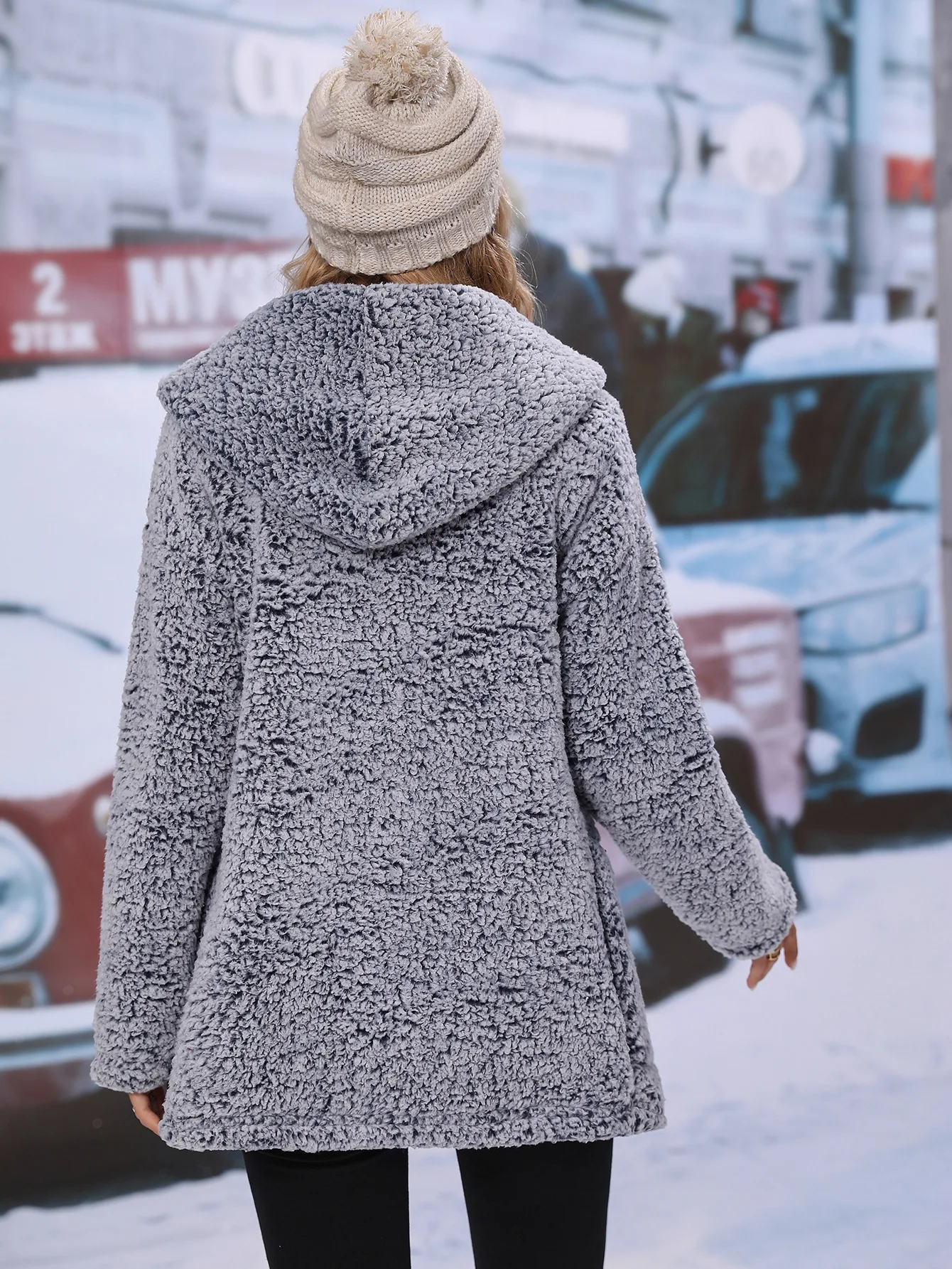 Fashion new women's hooded long sleeved cardigan loose medium long buttonless bubble down casual cardigan