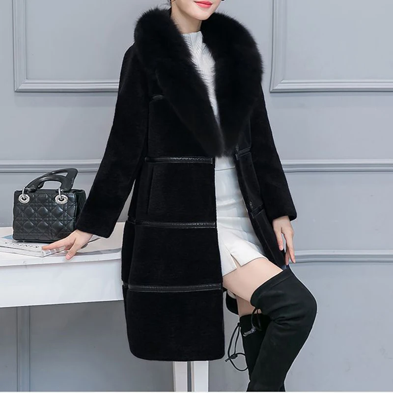 Luxury Winter Faux Fur Coat Women Thick Long Sleeve Jacket Fashion Women Fake Fox Fur Collar Outerwear Women Warm Faux Fur Coat