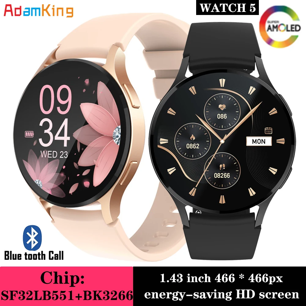 

1.43" AMOLED HD Screen Smartwatch Blue Tooth Call Watch5 Heart Rate Blood Oxygen Smart Watches Music Sports Watch 5 For Samsung
