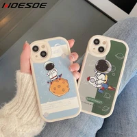 cartoon cute skateboarding astronauts silicone case for iphone 13 pro max 11 12 pro max xr xs max 7 8 plus x soft leather cover