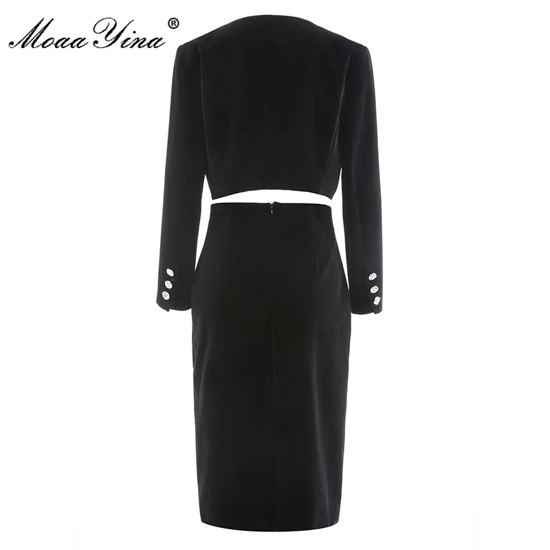 Женский офисный костюм MoaaYina черная бархатная юбка с длинным рукавом топ +