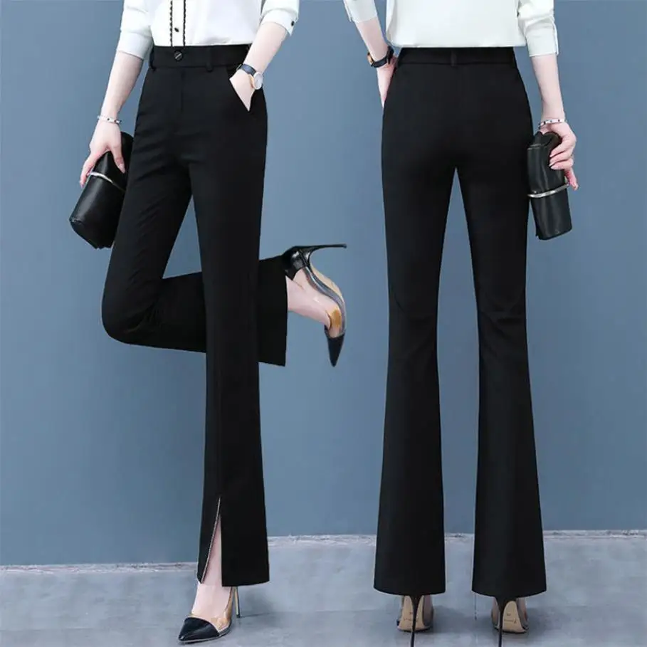 

2023 Women's Spring Autumn New Split Flared Pants Female High Waist Slim Trousers Ladies Solid Color Casual Drooping Pants C75