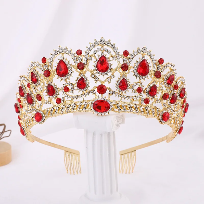 

Тиары для невесты, украшения для волос с кристаллами красного и золотого цвета, свадебная корона, конкурс, ювелирные украшения для волос