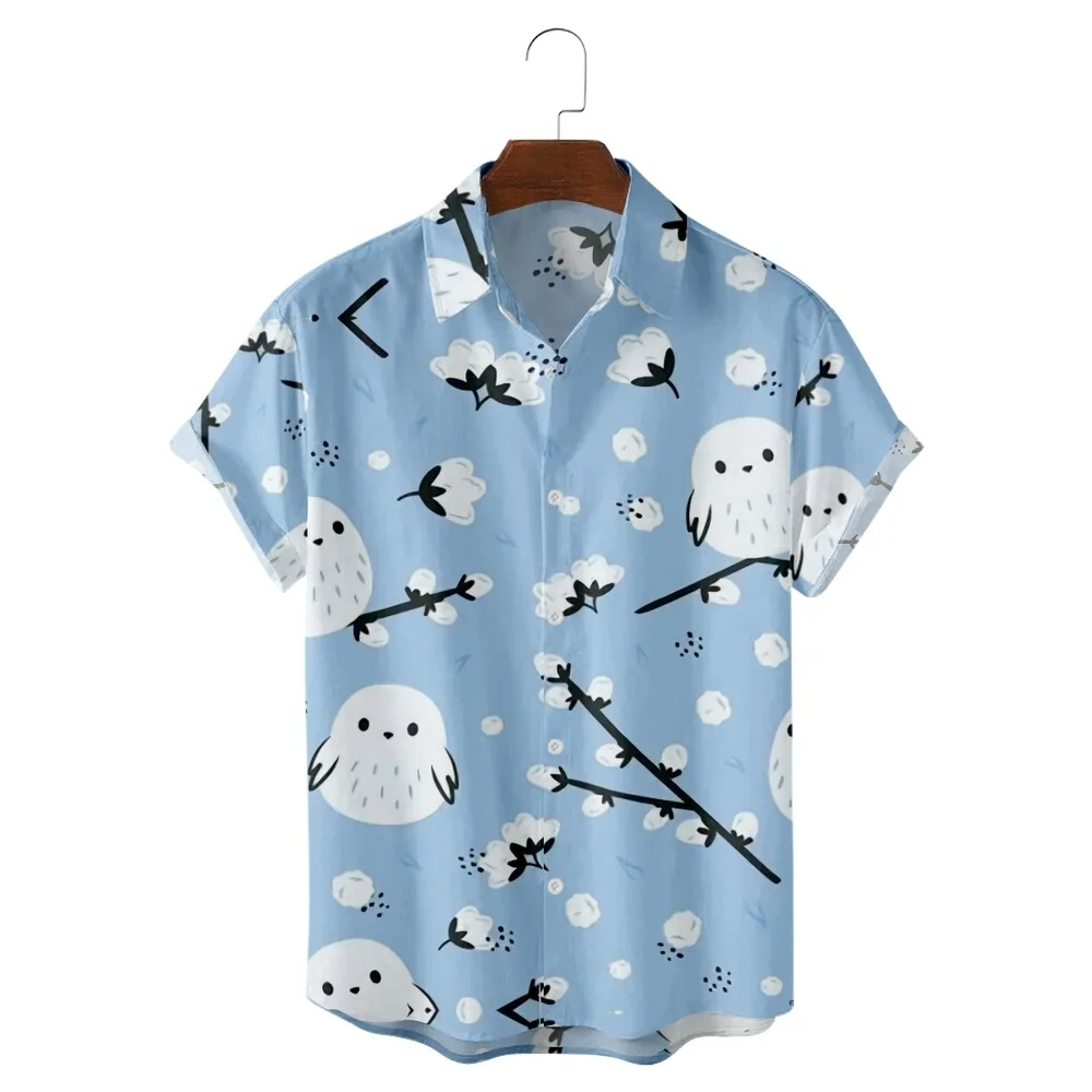

cute bird Print 3D Digital Printing Trend Loose Short-sleeved Shirt Men's Top