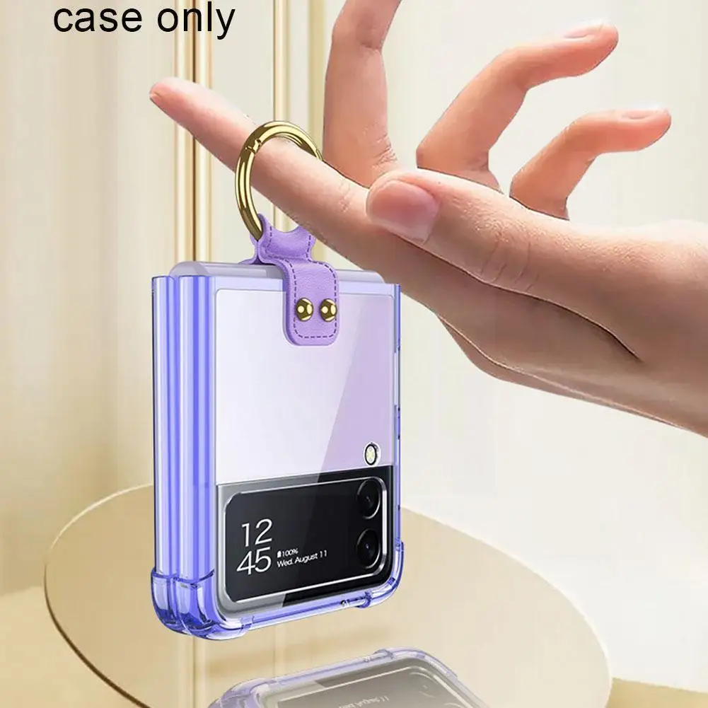 

Чехол-книжка с кольцевой пряжкой для Samsung Galaxy Z 3, прозрачный противоударный чехол для Z Flip3, прозрачный силиконовый C L3V7