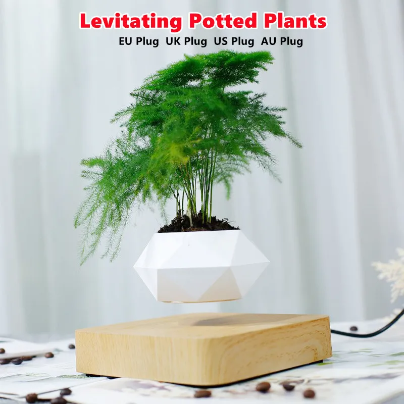 Levitating Flower Pot Rotation Planters Magnetic Levitation Suspension Floating Flower Pot Potted Plant Desk Office Home Decor