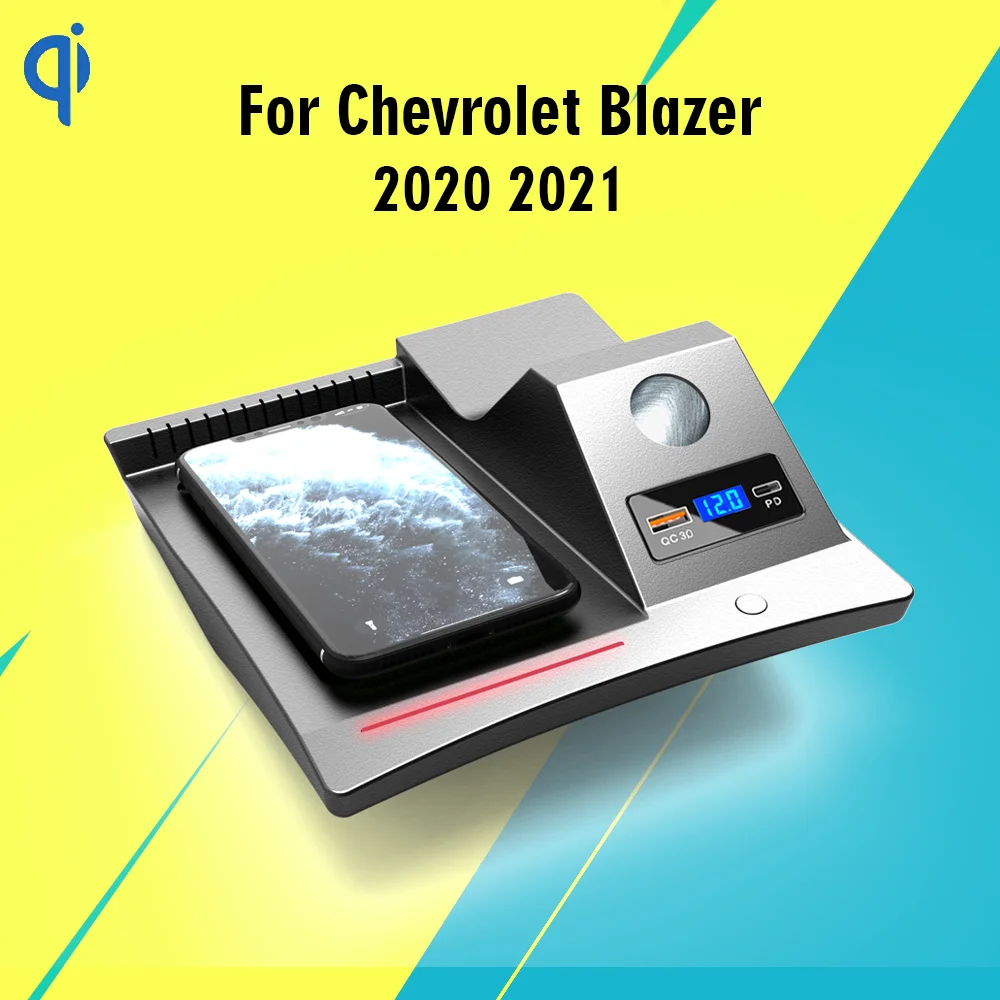 

QI Car USB wireless charger 15W For Chevrolet Blazer 2020 2021 Fast Mobile Phone charging plate wireless Car Charger accessorie