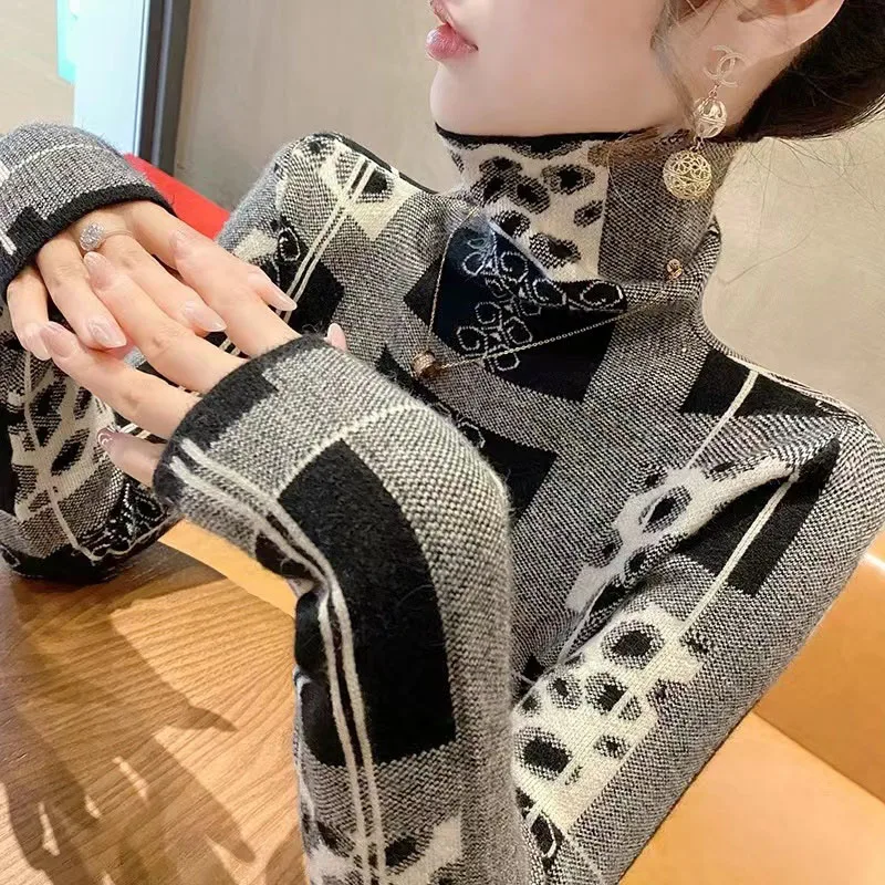 Женский винтажный трикотажный пуловер с леопардовым принтом