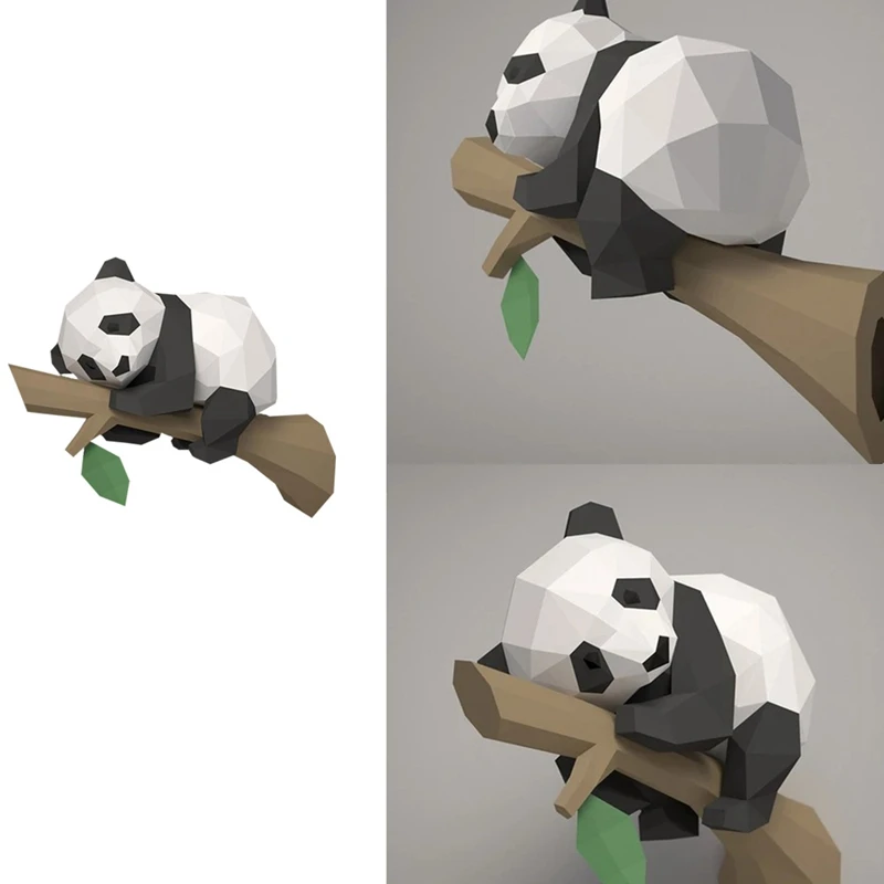 

3D бумажная модель животного, панда на дереве, геометрический оригами для домашнего декора, украшение на стену, Обучающие Детские игрушки
