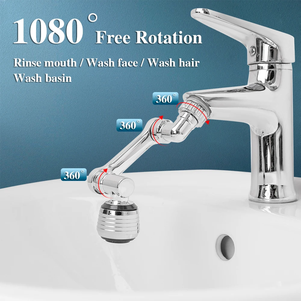

1080 rotating robotic arm faucet washbasin robot arm Rotatable Multifunctional Extension Faucet extendable kitchen faucet nozzle