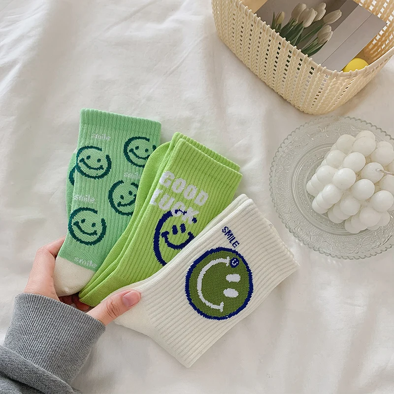 3 pairs Japanese Harajuku cartoon socks Funny heart smiley face socks Kawaii cute casual sports cotton socks