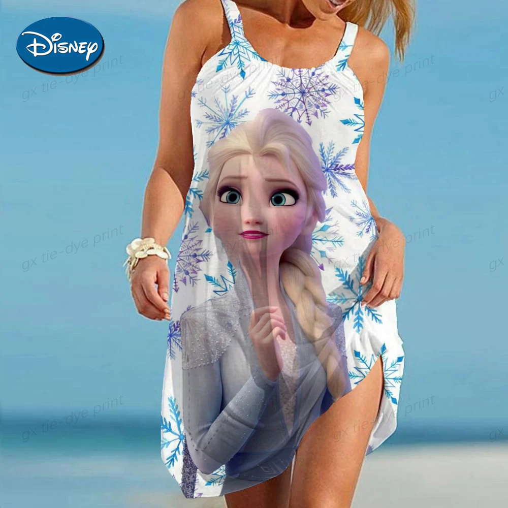 Disney Ice and Snow Legend Princess Elsa Women's Dress 3D Printed Elegant Dress Summer Ice and Snow Legend Elsa Dress Beach Set