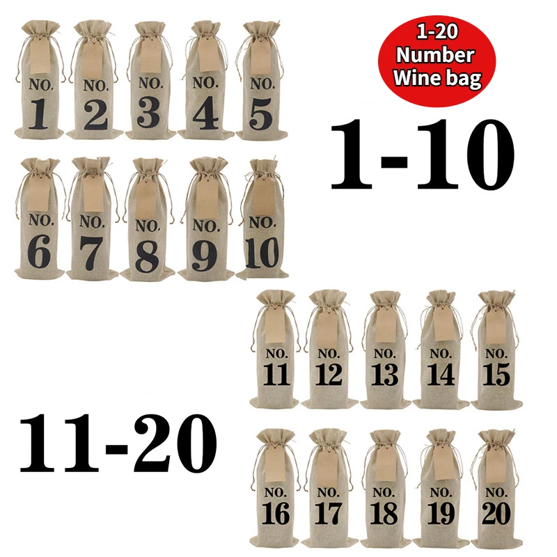 

Льняная сумка для дегустации слепых вин 20 шт., цифровой льняной Подарочный мешок с принтом, для шампанского, винного подарка, свадебный декоративный подарок