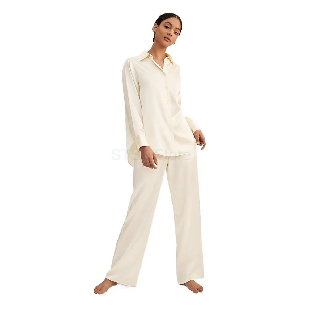 

22 Momme Viola Oversized Silk Satin Pajama Set 2022 New Femme Casual Sleepwear Suits Ladies Overalls Real Silk Ensemble Femme