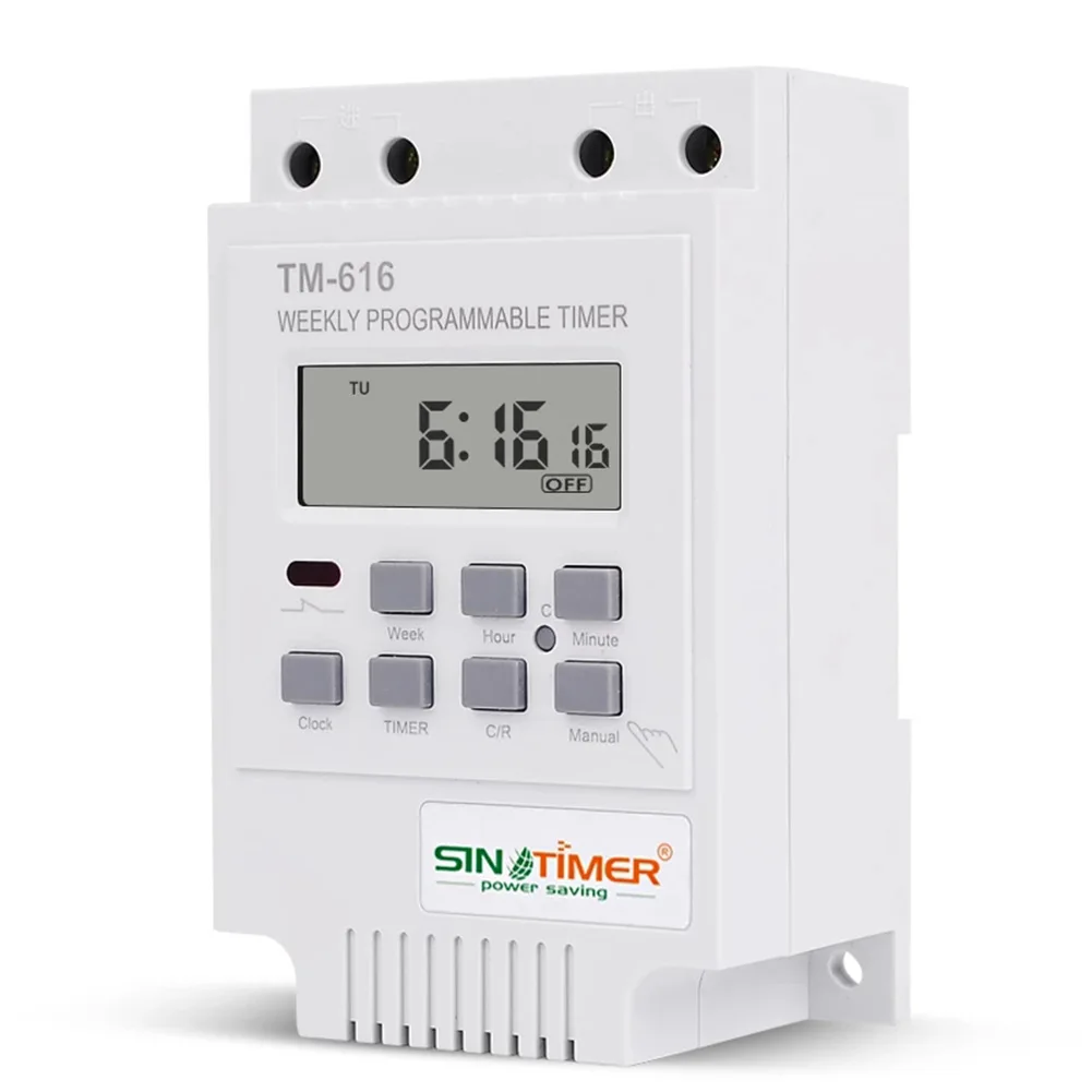 

SINOTIMER TM616 30AMP Weekly Programmable Digital TIME SWITCH Time Relay 220v Control Timer 12V Din Rail Mount Hour Counter