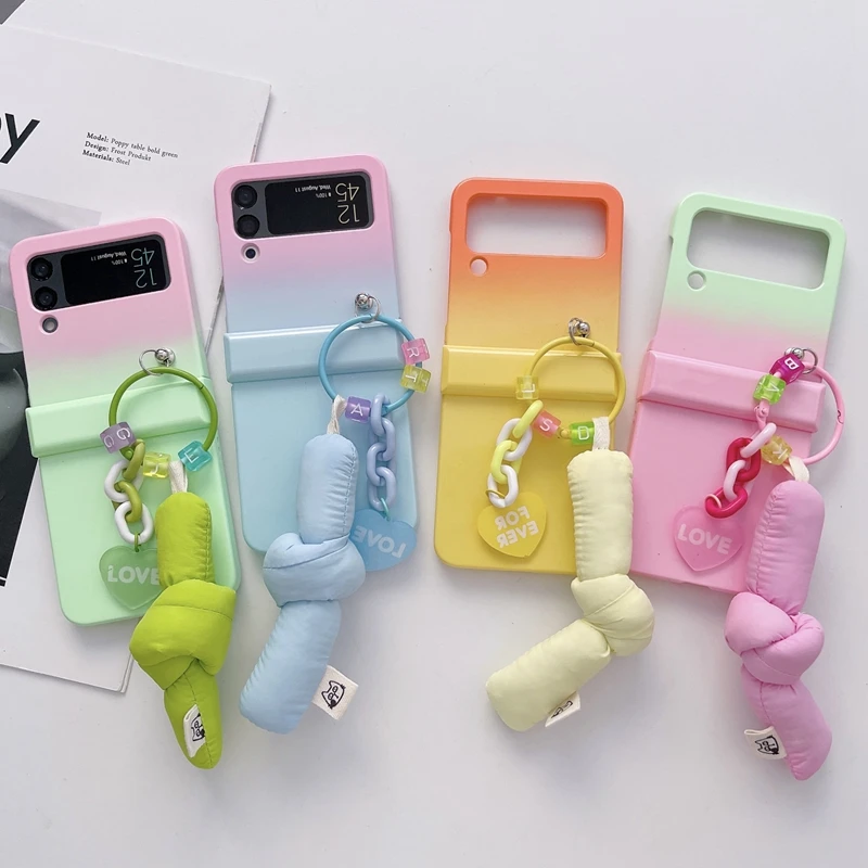 For Samsung Galaxy Z Flip 4 SM-F721B Ultra-Thin Fold Gradient Rainbow Phone Case Samsung Galaxy Z Flip 3 DIY Love Pendant Case